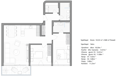 FOLEJA LIVING, Banesë ne shitje, Objekti  3D-A06 104.18 m2