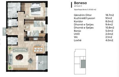 Apartment ne shitje 81.82m2, Gjilan tek Fidanishtja