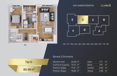 Kompleksi Royal Residence, shitet Banesa BLLOKU 1, TIP D, 85.38m2