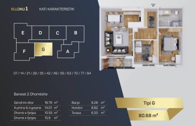 Kompleksi Royal Residence, shitet Banesa BLLOKU 1, TIP G, 80.68m2