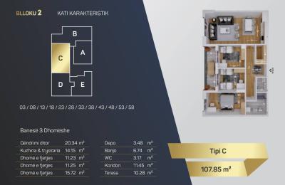 Kompleksi Royal Residence, shitet Banesa BLLOKU 2, TIP C, 107.85m2