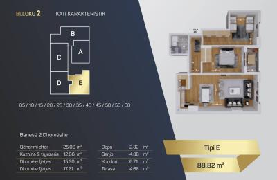 Kompleksi Royal Residence, shitet Banesa BLLOKU 2, TIP E, 88.82m2