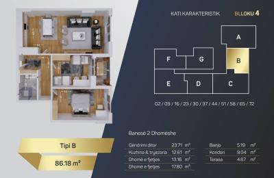 Kompleksi Royal Residence, shitet Banesa BLLOKU 4, TIP B, 86.18m2