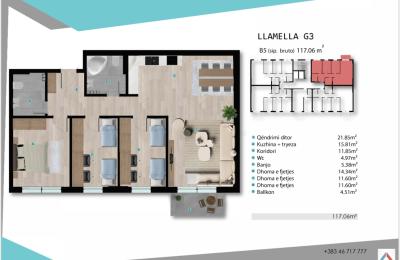 Banesa në shitje ne Lipjan, Llamella G3, B5, 117.06m2