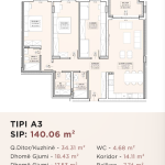 Banesë për shitje në Kompleksin HAB 16 & 17, Hyrja A, Tip A3, 140.06m2