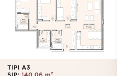 Banesë për shitje në Kompleksin HAB 16 & 17, Hyrja A, Tip A3, 140.06m2