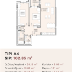 Banesë për shitje në Kompleksin HAB 16 & 17, Hyrja A, Tip A4, 102.85m2