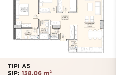 Banesë për shitje në Kompleksin HAB 16 & 17, Hyrja A, Tip A5, 138.06m2