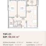 Banesë për shitje në Kompleksin HAB 16 & 17, Hyrja C, Tip C1, 98.94m2