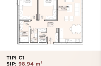 Banesë për shitje në Kompleksin HAB 16 & 17, Hyrja C, Tip C1, 98.94m2