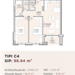 Banesë për shitje në Kompleksin HAB 16 & 17, Hyrja C, Tip C4, 98.94m2