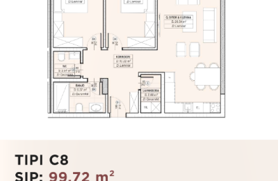 Banesë për shitje në Kompleksin HAB 16 & 17, Hyrja C, Tip C8, 99.72m2