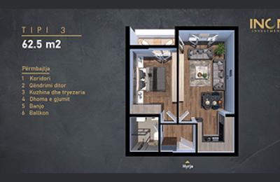 Banesë ne shitje, Kompleksi INON 2 Tip 3, 62.5m2