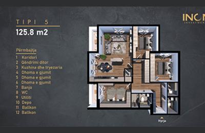 Banesë ne shitje, Kompleksi INON 2 Tip 5, 125.8m2