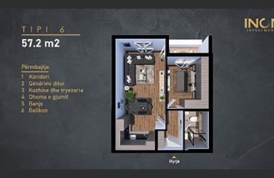 Banesë ne shitje, Kompleksi INON 2 Tip 6, 57.2m2