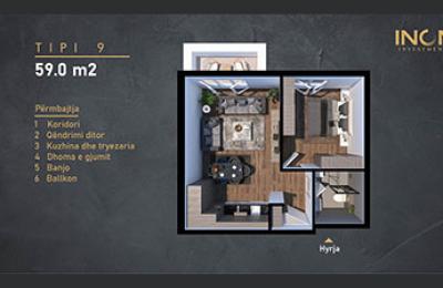 Banesë ne shitje, Kompleksi INON 2 Tip 9, 59m2