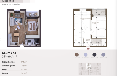 Banesë në shitje në Kompleksin HAB 18, Objekti 2, B01, 64.1m2