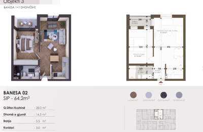 Banesë në shitje në Kompleksin HAB 18, Objekti 3, B02, 64.2m2