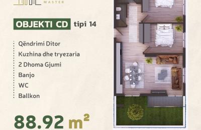 KOMPLEKSI URTINA, OBJEKTI CD Tip 14,  88.92m2 + Terasë 16.10m2
