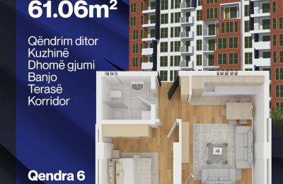 Qendra 6, Banesë në shitje B5, Lamela B4,  61.05 m2, kati 6-7-8