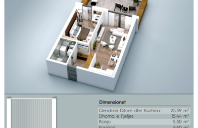 Banesë në shitje, VV TOWER, Apartmenti 04, Tip 1+1, 95.29m2, kati 2
