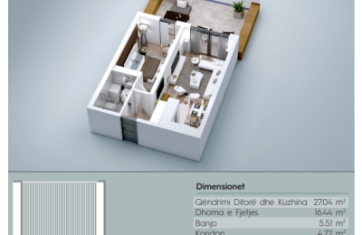 Banesë në shitje, VV TOWER, Apartmenti 05, Tip 1+1, 97.29m2, kati 2