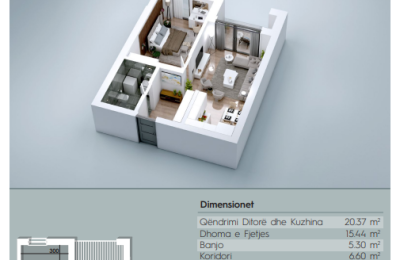 Banesë në shitje, VV TOWER, Apartmenti 12, Tip 1+1, 60.76m2, kati 3,5,7