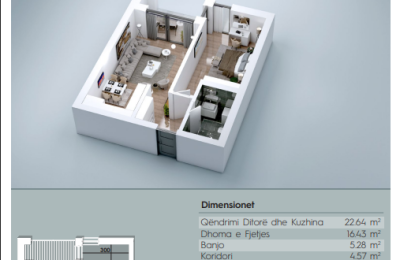 Banesë në shitje, VV TOWER, Apartmenti 14, Tip 1+1, 62.48m2, kati 3,5,7