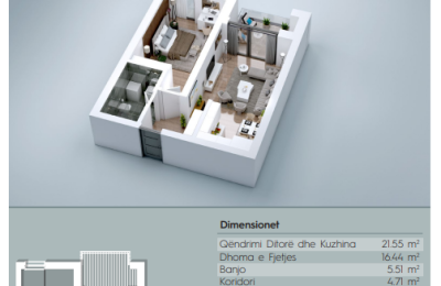 Banesë në shitje, VV TOWER, Apartmenti 19, Tip 1+1, 64.16m2, kati 5,7
