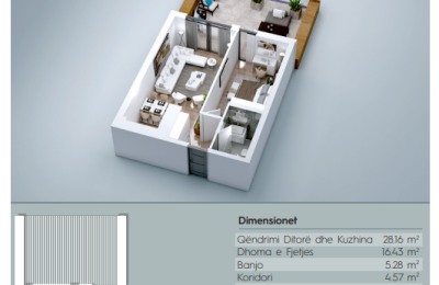 Banesë në shitje, VV TOWER, Apartmenti 06, Tip 1+1, 97.98m2, kati 2