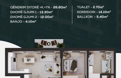 Banesa / Apatmemt  në shitje,Tip E, 2+1, 92.61m2, HIT IMPERIAL