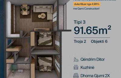 TROJA 2, Banesë T3, Objekti 6, 91.65 m2