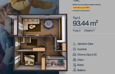 TROJA 2, Banesë T3, Objekti 7, 93.44 m2